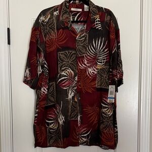 Men's Tropical Print Shirt - Red and Brown